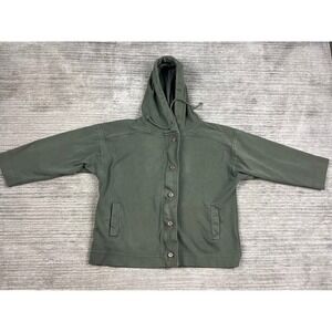 OBR Hoodie Womens Small Green Button Front Boxy Cotton Elbow Patch Casual Jacket